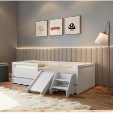 Bicama Encosto Divertidamente com Escada e Escorrega Branco com Rattan