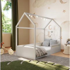 Cama Montessoriana Divertidamente com Casinha Branco com Rattan