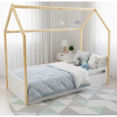 Cama montessoriana Tivoli com casinha Pinus e 2 minigrades