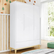 Armário Amor Perfeito 4 portas branco com pés pinus