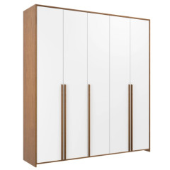 Roupeiro Modulado 5 Portas Frontal Branco com Moldura Lat/Apliques mel