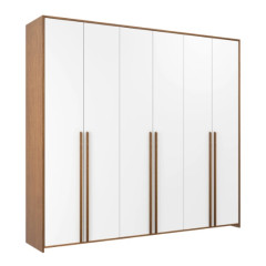 Roupeiro Modulado 6 Portas Frontal Branco com Moldura Lat/Apliques mel