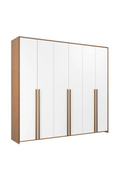 Armário Modulado 6 Portas Frontal Branco com Moldura Lat/Apliques mel
