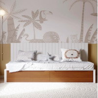 Cama tatame Sambalelê com painel revisteiro branca com mel