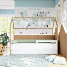 Cama montessoriana Tivoli completa branca com casinha eucalipto natural