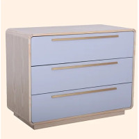 Cômoda Wave 3 Gavetas Nature c/ Gavetas Cinza e  Puxador Dourado