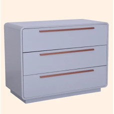 Cômoda Wave 3 Gavetas Cinza com Puxador Cobre