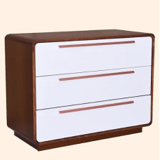 Cômoda Wave 3 Gavetas Mel com Gavetas Brancas e Puxador Cobre