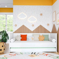 Cama com encosto Wood COM CAMA AUXILIAR branca acetinado