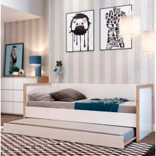 Cama com encosto Wood COM CAMA AUXILIAR branco acetinado c/ carv. treviso