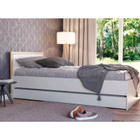 Cama solteiro Wood com auxiliar branca acetinada com carvalho treviso